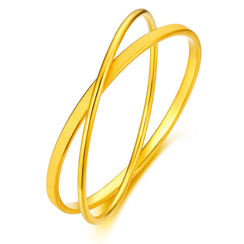精品3d硬金黄金光圈手镯足金999时尚磨砂双圈手镯女纯金镯子送礼