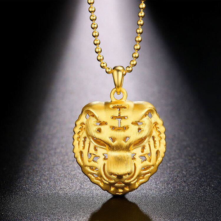 龙皇珠宝3d硬金黄金老虎头吊坠足金挂坠霸气颈饰