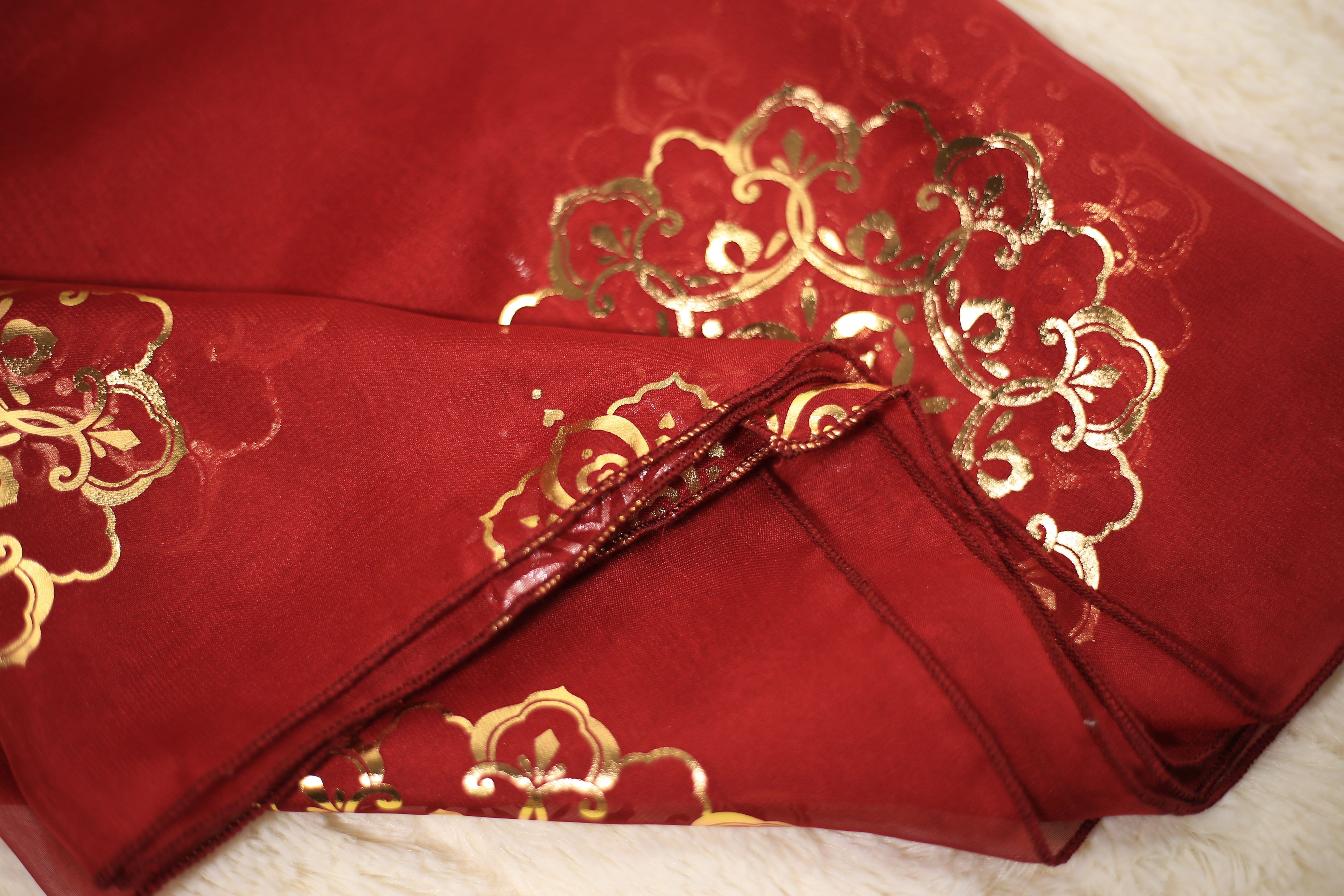 新品特价酒红团花印花烫金披帛汉服披帛女敦煌飘带龙母唐风