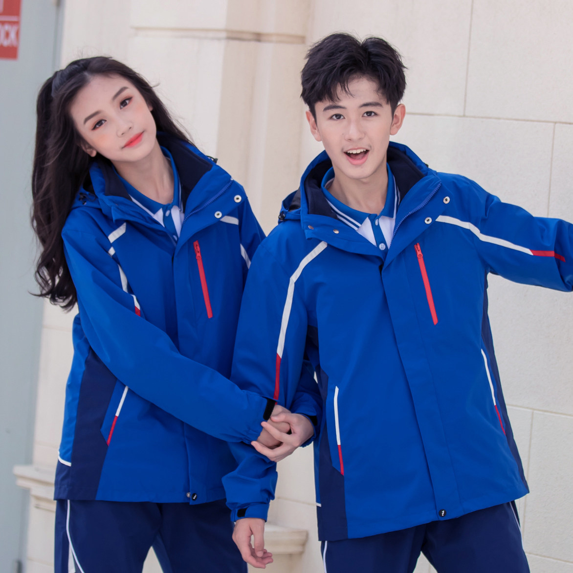 初中冲锋二合一校服套装中学生三件件套秋冬冬装校服