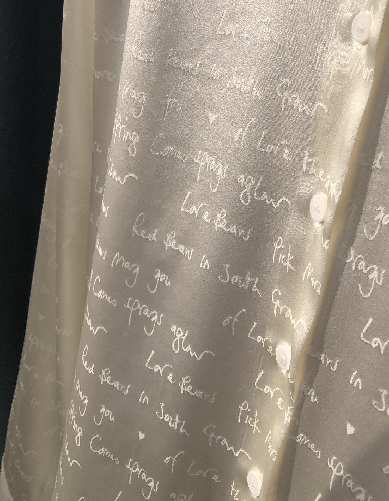 欧洲白真丝长袖蚕丝桑蚕真丝浅奶小众提花情诗衬衫