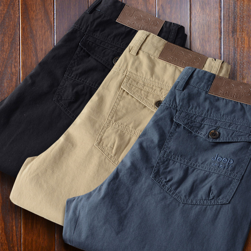 JEEP吉普男装旗艦春夏季正品男士中年休闲裤直筒宽松全棉工装裤子