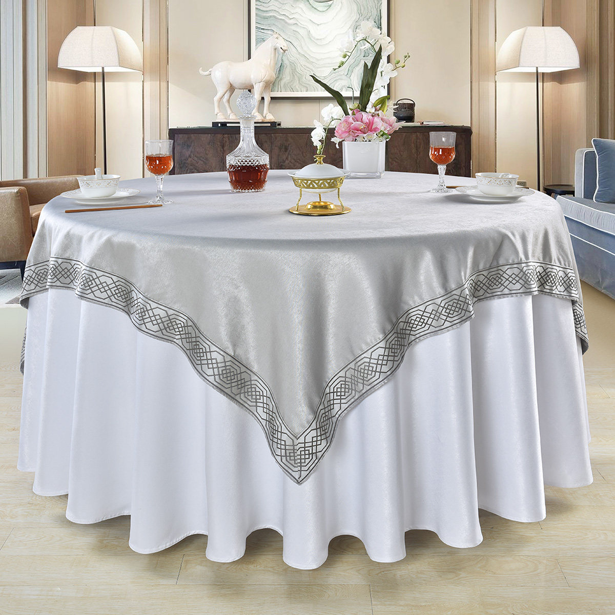 桌布酒店中式大圆餐厅圆台台布饭店餐桌圆形桌布