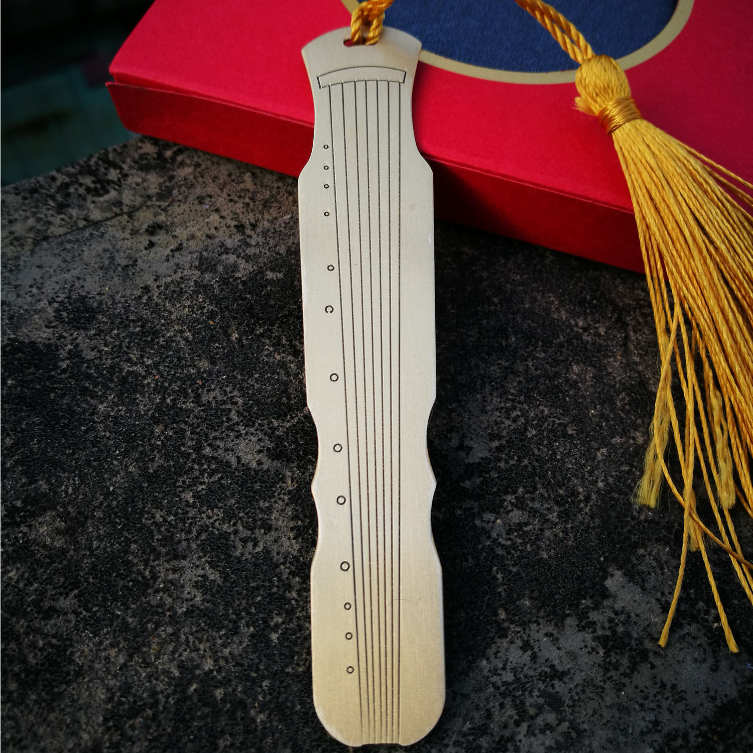 黄铜中国风古风创意书签礼物 伏羲古琴书签流苏礼盒 压纸定制刻字