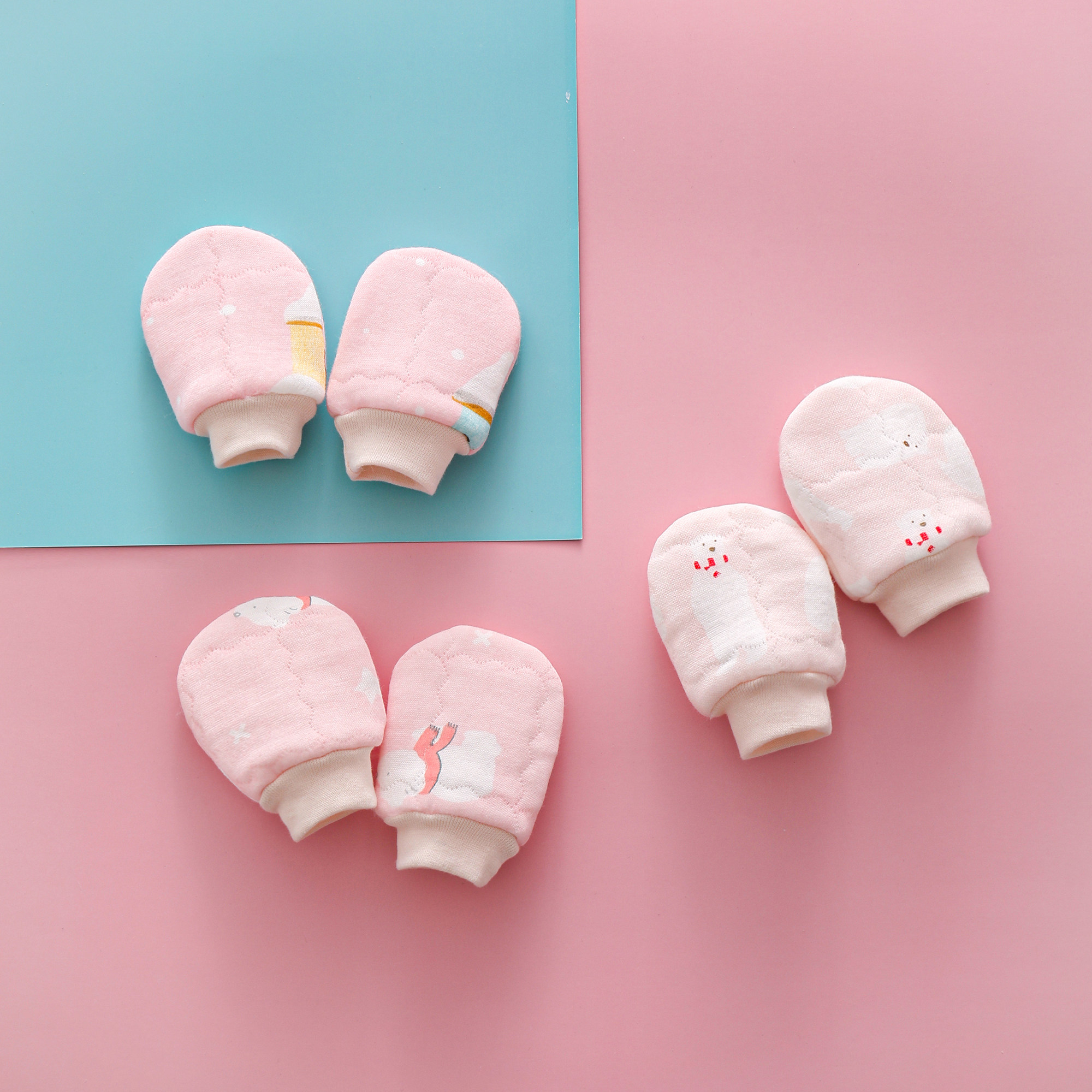 手套婴儿防抓纯棉秋冬季0-1-3个月初生新生儿宝宝小手手套