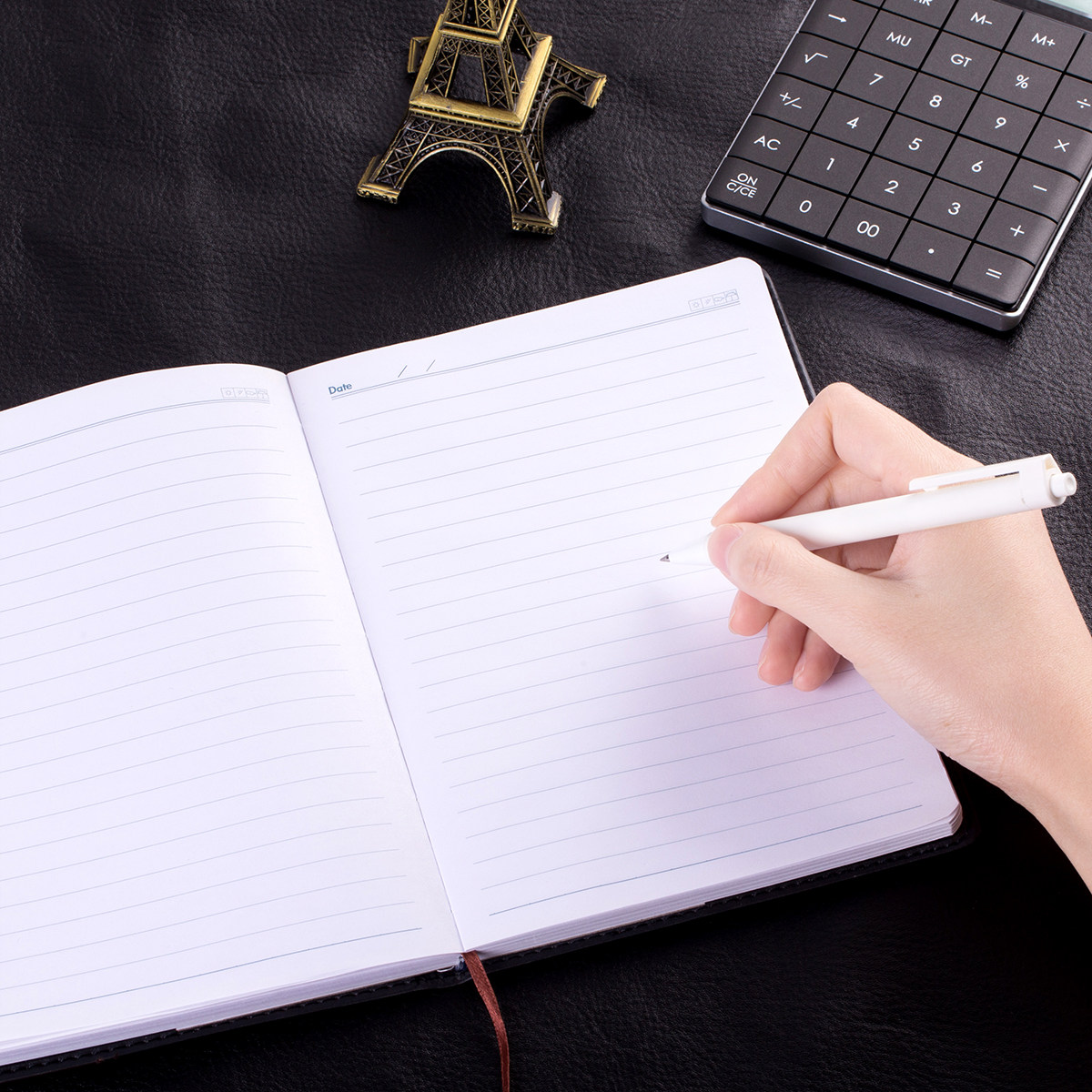 笔记本皮面文具得力工作笔记记录会议120页32k笔记本