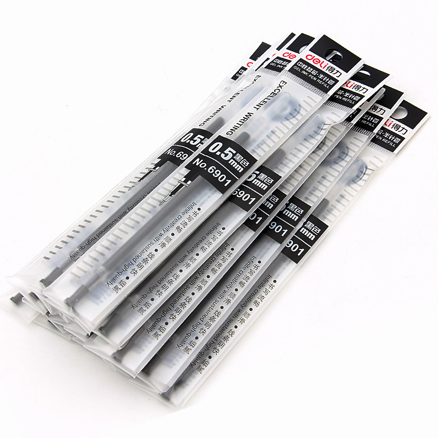 得力办公文具红色蓝色黑色中性中性笔笔芯05mm标准替芯