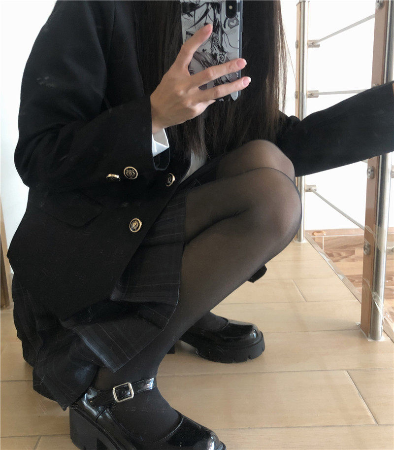 加绒黑丝袜女jk学姐辣妹加厚假透肉秋冬一体透肤打底裤光腿连裤袜