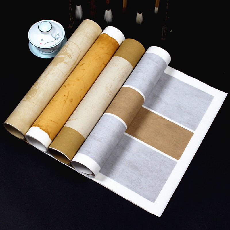 四尺对开毛笔书法作品纸专用 半生熟仿古蜡染笺国展创作宣纸批发