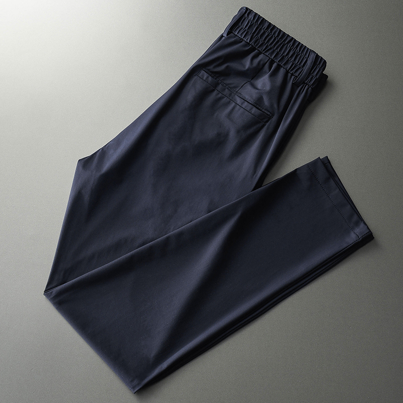 夏季薄款黑色裤子男松紧腰弹力修身直筒商务长裤子百搭男士西裤潮