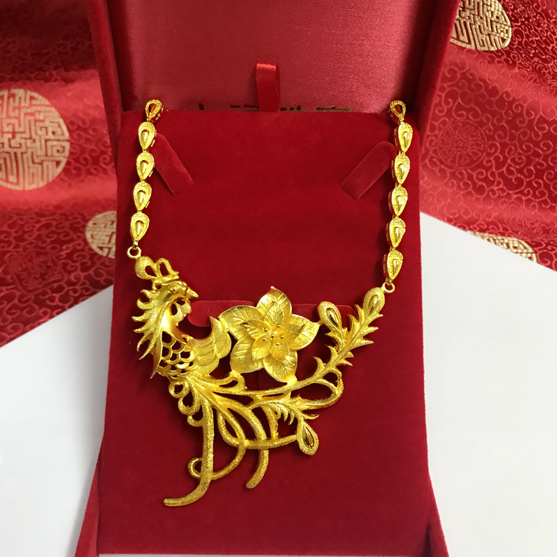 项链结婚黄金凤凰镀金金项链女款龙凤三金新娘首饰项链