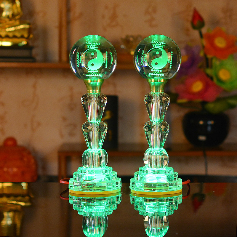 道家led莲花花灯五行供灯长明灯水晶玻璃七彩灯荷花灯