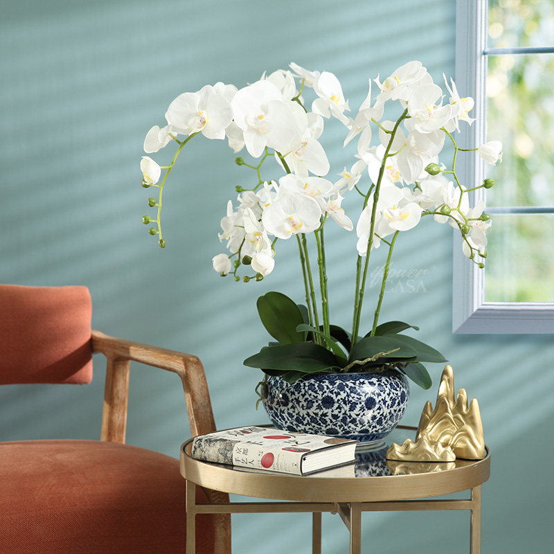 iflowercasa仿真套装新中式中式家居饰品餐桌蝴蝶兰插花玄关仿真花