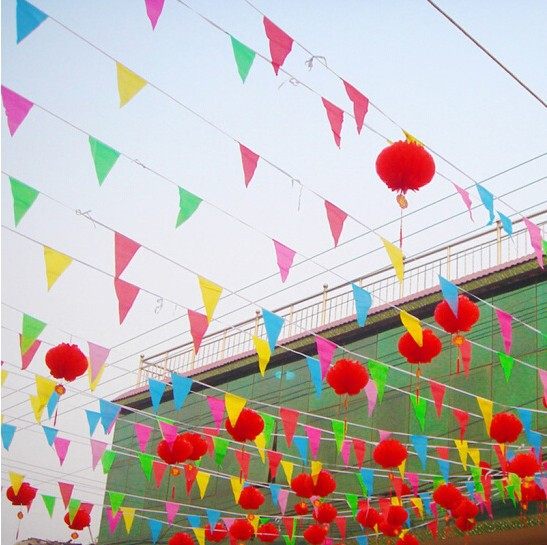 彩旗三角旗五彩串旗开业庆典婚庆装饰装饰布布置节日装扮用品