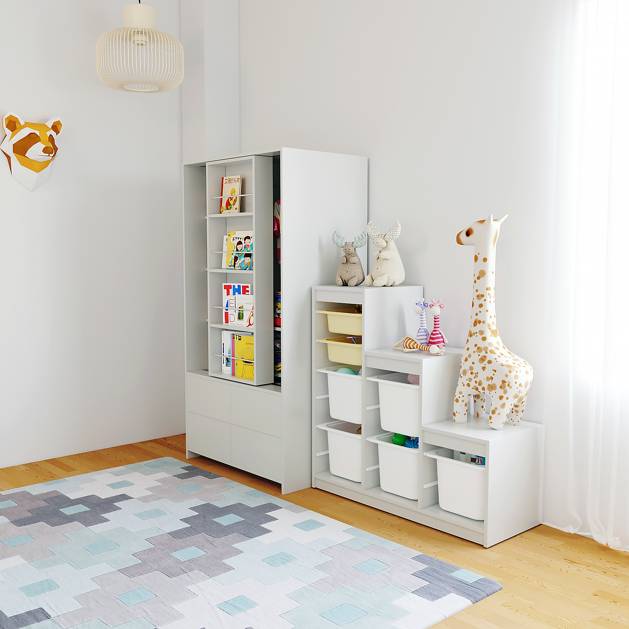 可比熊儿童衣柜推拉滑移门实木宝宝收纳柜抽屉式男女孩卧室衣橱