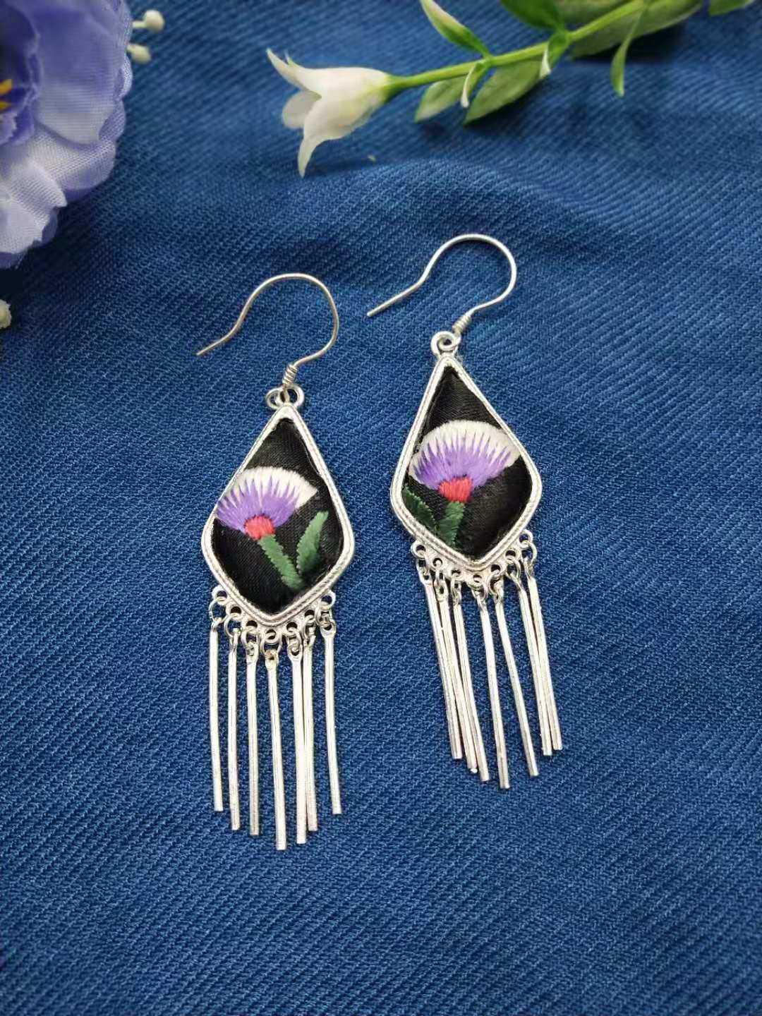 手工苗风国潮苗银苗绣耳环民族风耳饰原创设计耳环