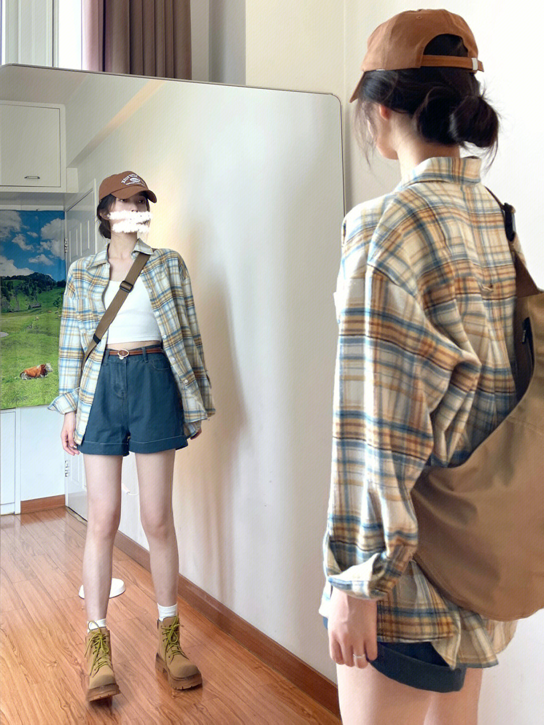 幂式穿搭复古格子衬衫外套女夏秋季衬衣法式亚麻棉麻长袖早秋上衣
