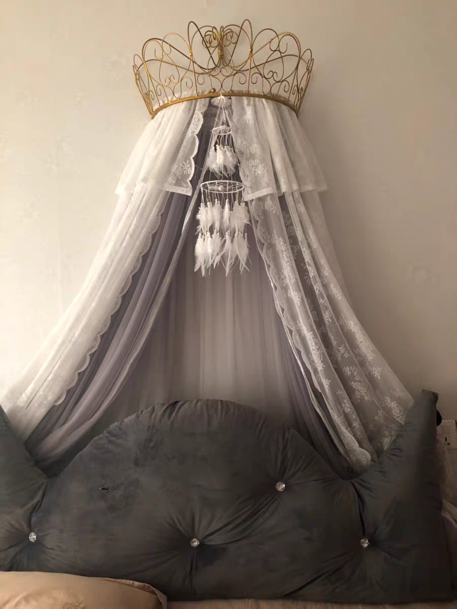 帐幔灰色床幔北欧欧风皇冠床头窗帘家用全封闭式床幔