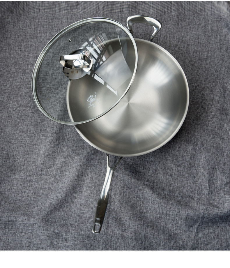 康钛钛锅纯钛炒锅平底锅不粘锅少油烟涂层燃气炒锅