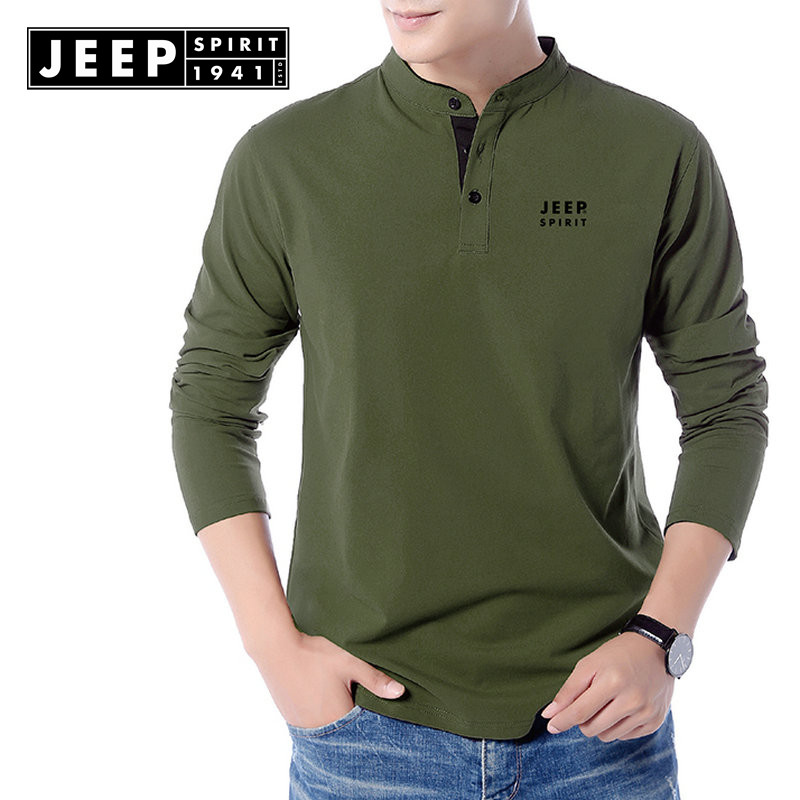 JEEP吉普军绿立领卫衣男装旗舰店官方长袖T恤春秋常规打底衫正品
