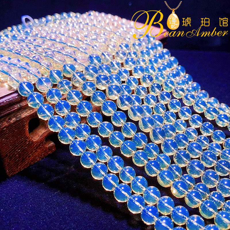 边记琥珀佛珠墨西哥蓝珀手链蜜蜡手3a净水高蓝颈饰