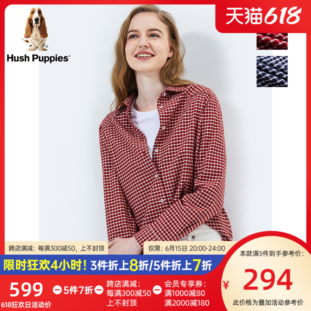 Hush Puppies暇步士女装2022新春季小格子休闲长袖衬衫|HA-21110D