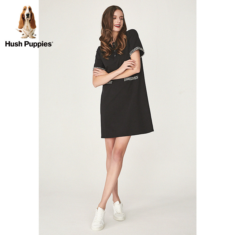 hushpuppies暇步士女装裙子新宽松短袖中长连衣裙hz20301d
