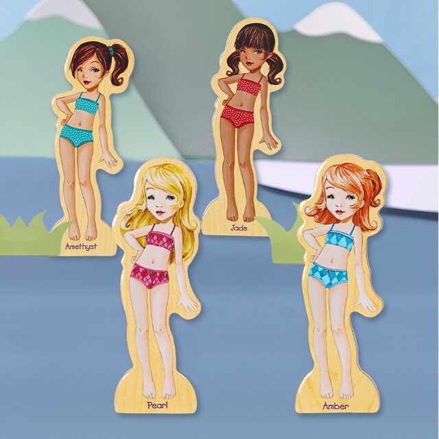 女孩穿衣服换装拼图玩具磁铁贴益智力磁力过家家拼图