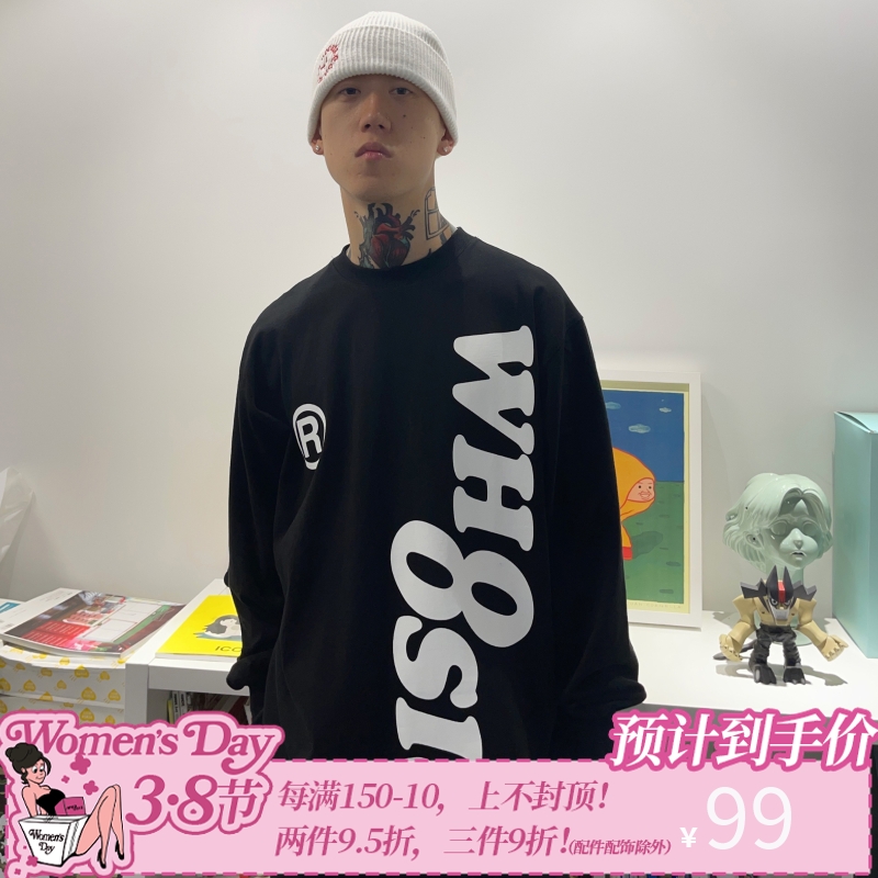 WHOOSIS（不知其名）幻影logo长袖t恤秋新款打底纯棉男情侣潮宽松