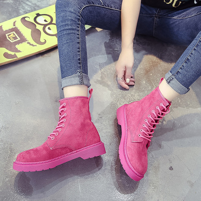 chic马丁靴女英伦风2018春秋新款韩版粉色女靴子百搭单靴平底短靴