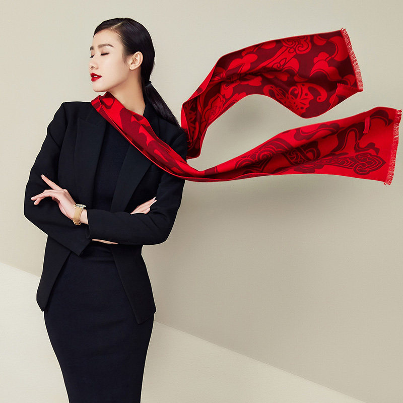 wensli万事真丝福彩蚕丝围巾年会本命年围巾