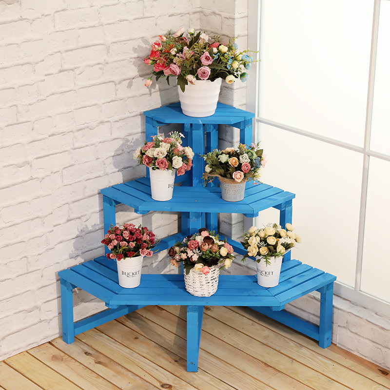 室内实木三角花架卧室转角墙角阳台拐角多层花架