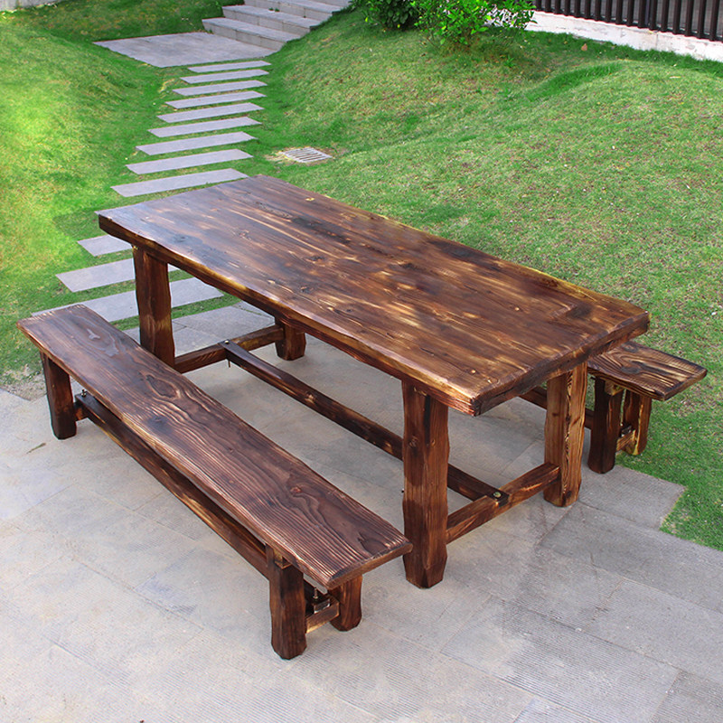 露台桌椅户外防水入户花园防腐木茶桌院子公园室外庭院露天木桌子