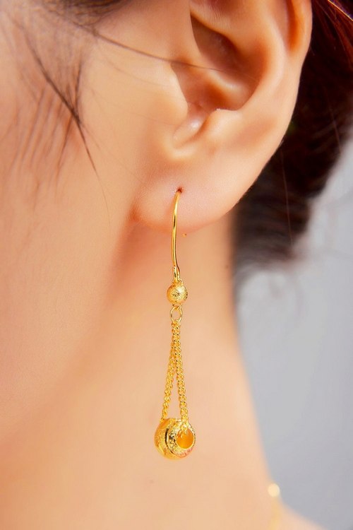 长款珠珠黄金耳环不掉掉色耳饰足金流苏年轻耳饰