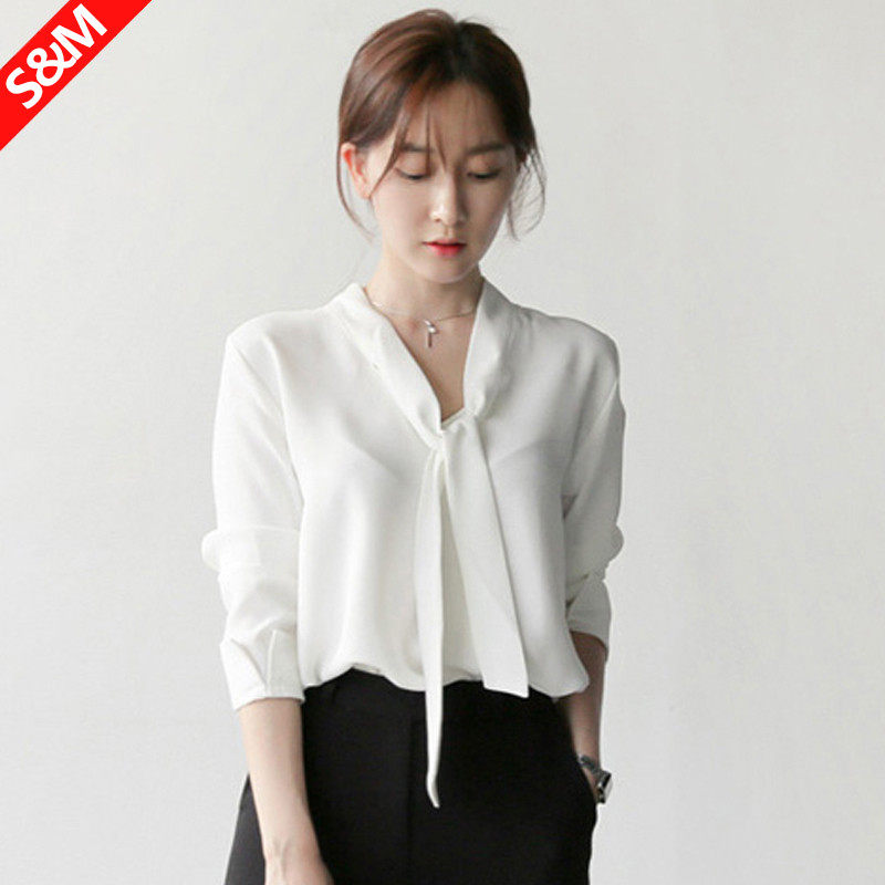 2021早春新款女装雪纺白色衬衫女设计感小众职业宽松韩版衬衣上衣