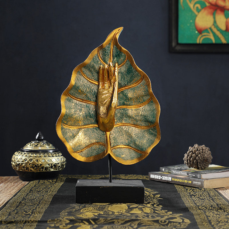 泰国装饰品东南亚风格摆件泰式美容院会所菩提叶木雕工艺品摆设