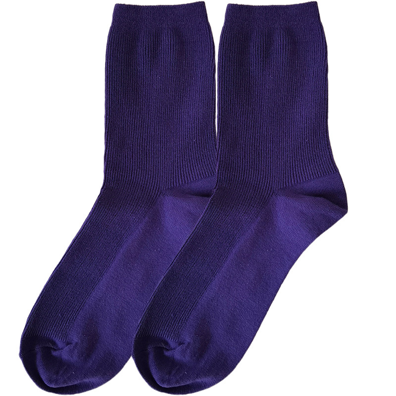 caras韩国紫色袜子女纯棉中筒香芋紫堆堆可爱网红中筒袜