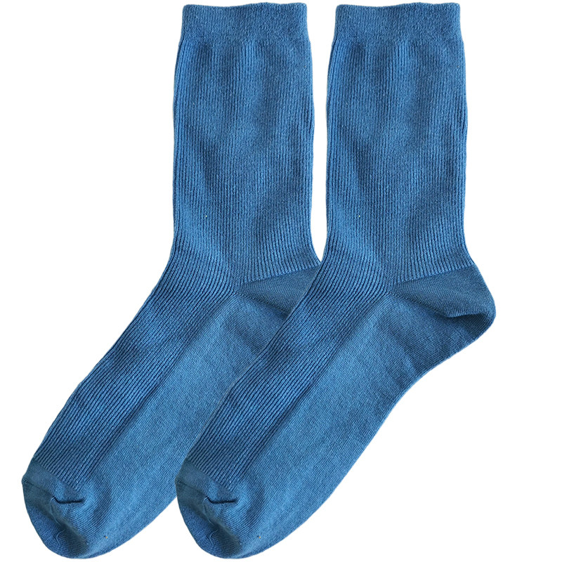 caras韩国东大门宝蓝蓝色袜子女纯棉长款网红红日中筒袜