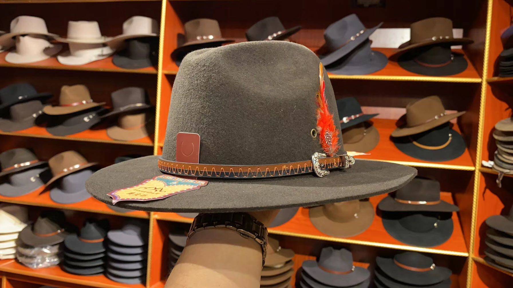 岗尖巴新新款毛呢牛仔小檐防水防皱礼帽藏式帽子