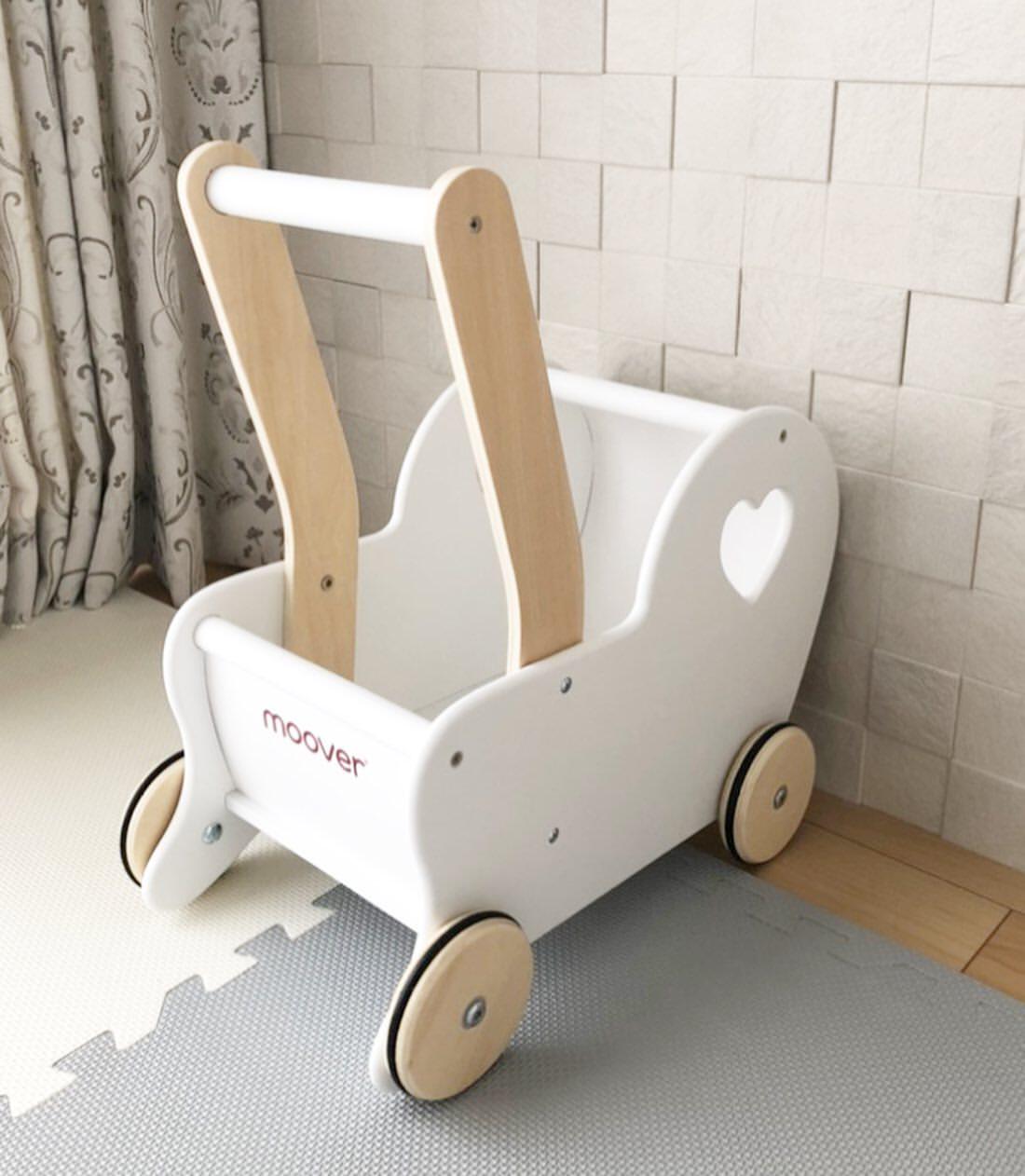 现货丹麦moover新款爱心木制推车婴儿学步过家家手推学步玩具