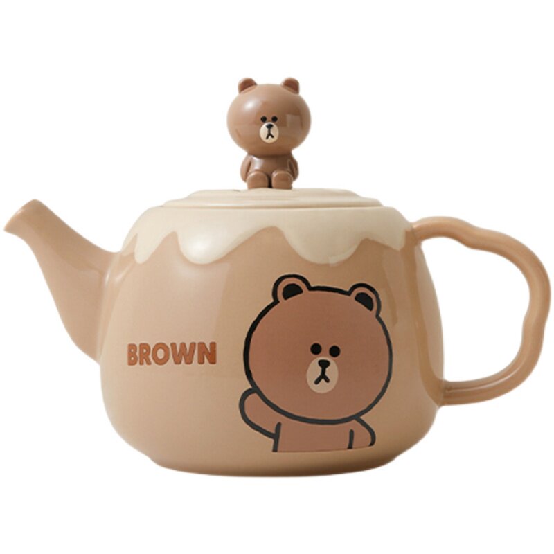 line布朗熊陶瓷咖啡壶卡通通高颜值茶壶可爱精致茶壶