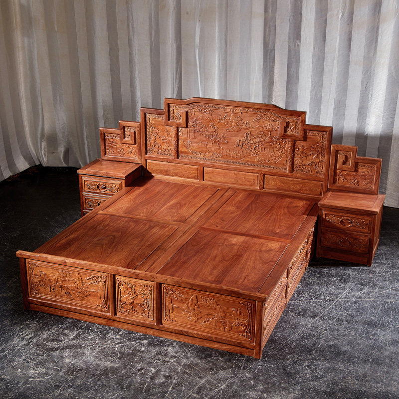 章延品红红木大床雕花刺猬紫檀实木1米婚床实木床