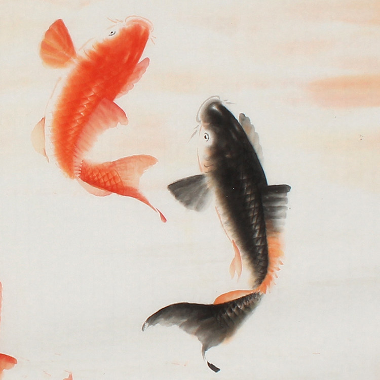 国画鲤鱼装饰画餐厅客厅年年有余图连九鱼荷花花鸟画国画