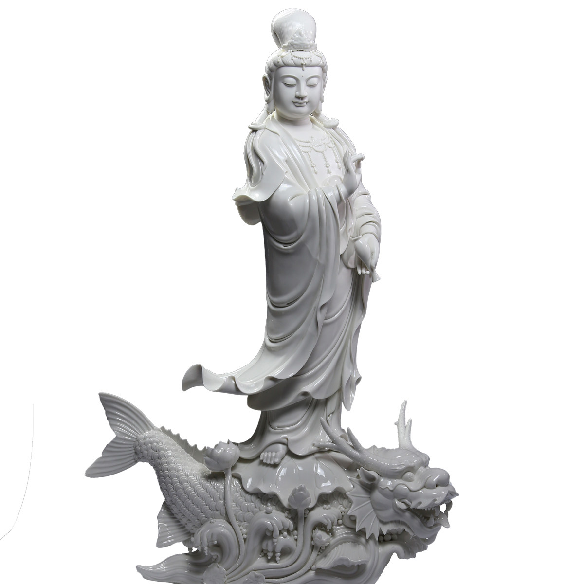 微美德化陶瓷吋鳌鱼观音像观音菩萨佛像描金彩绘摆件