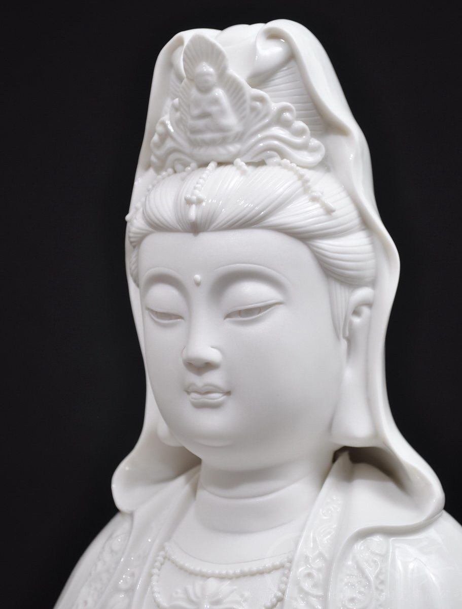 观音德化陶瓷多尺浮雕立莲杨柳净瓶菩萨佛像摆件摆件