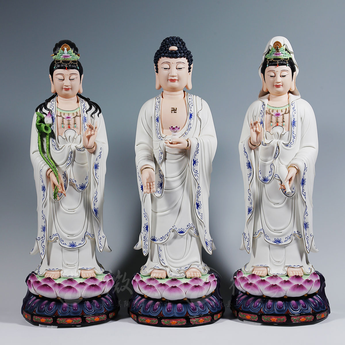 佛像德化陶瓷吋立西方三圣阿弥陀观音菩萨像白瓷器摆件