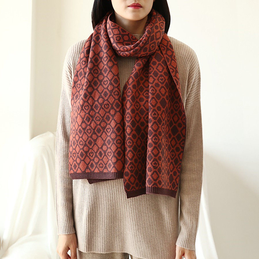 apc精选分享小众定制加密羊羔针织双面提花围巾