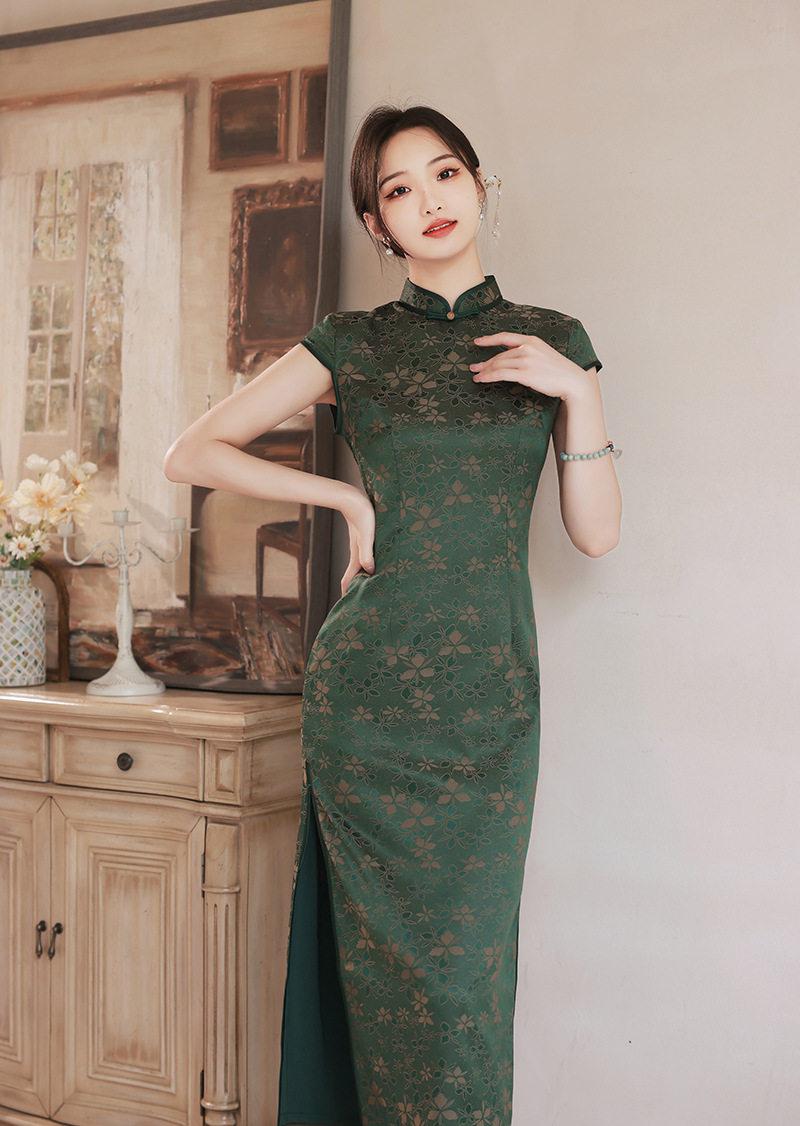 旗袍复古礼服白礼服款显中老年日常2022年修身苏锦旗袍