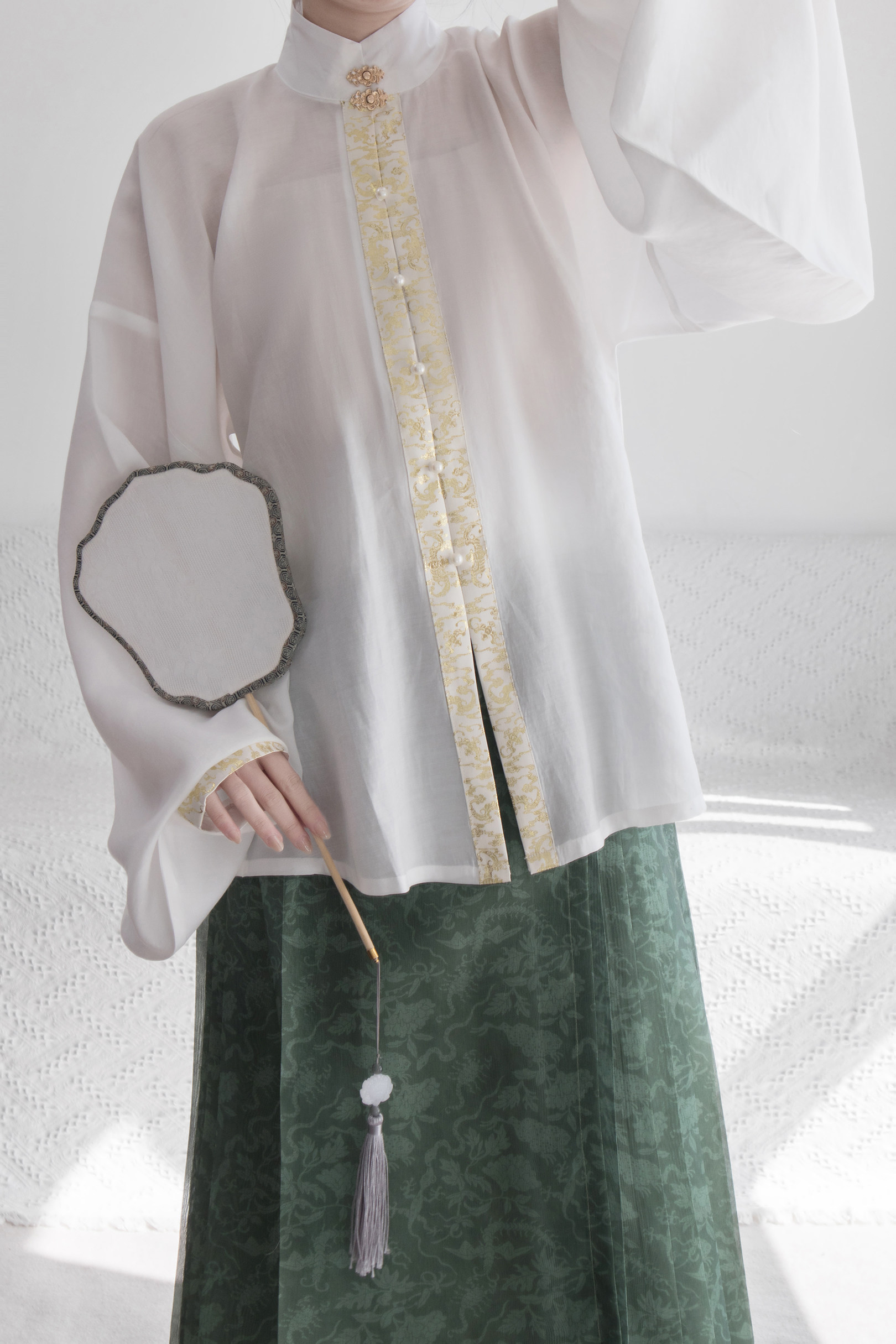 对襟汉洋金缘袄织袖短琵琶立领四时秋明汉服汉服