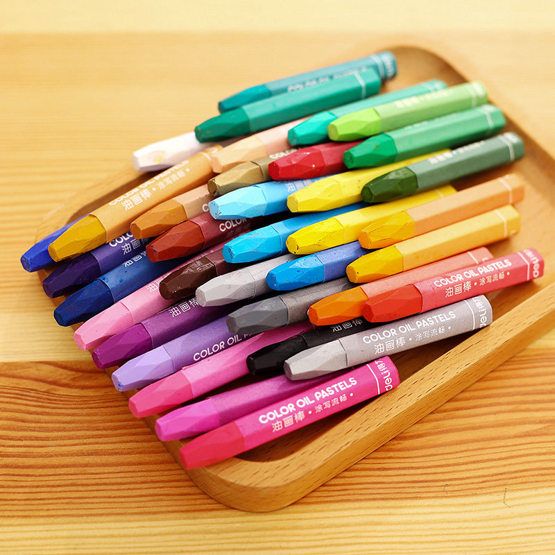 油画儿童绘画得力36色蜡笔小学生彩色油棒画笔油画棒